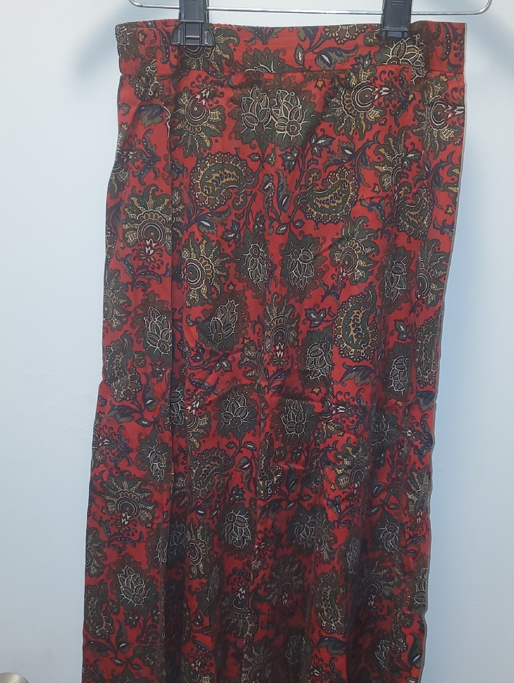 david brooks Red Paisley Maxi Skirt with Black & Gold Accents